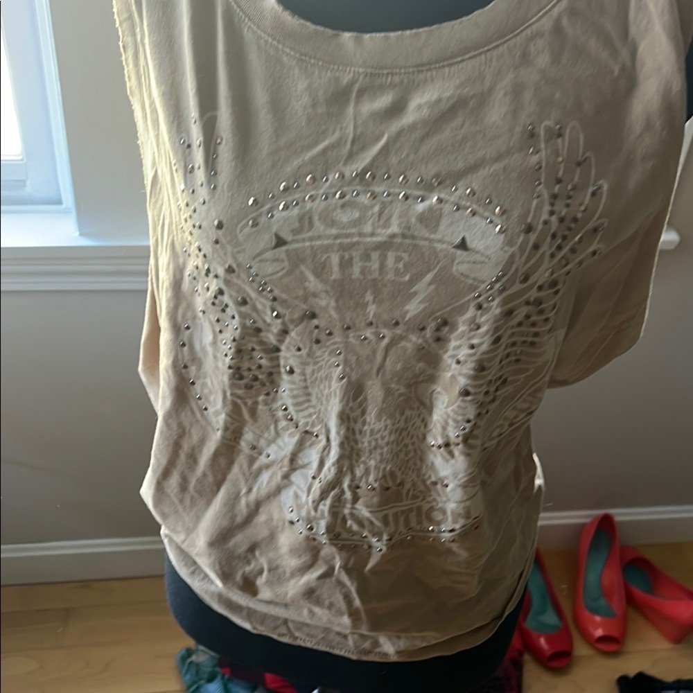 Lucky Brand Cream Embellished Sleeveless Tank Top